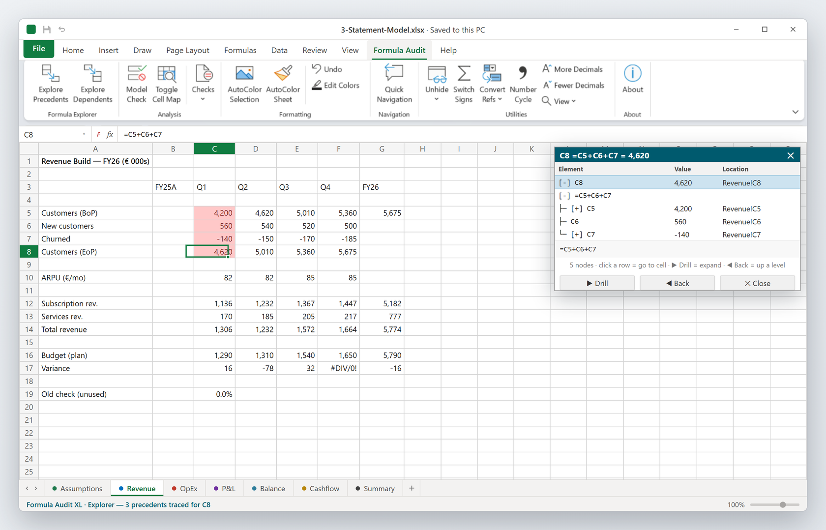 Explore precedents & dependents in Formula Audit XL