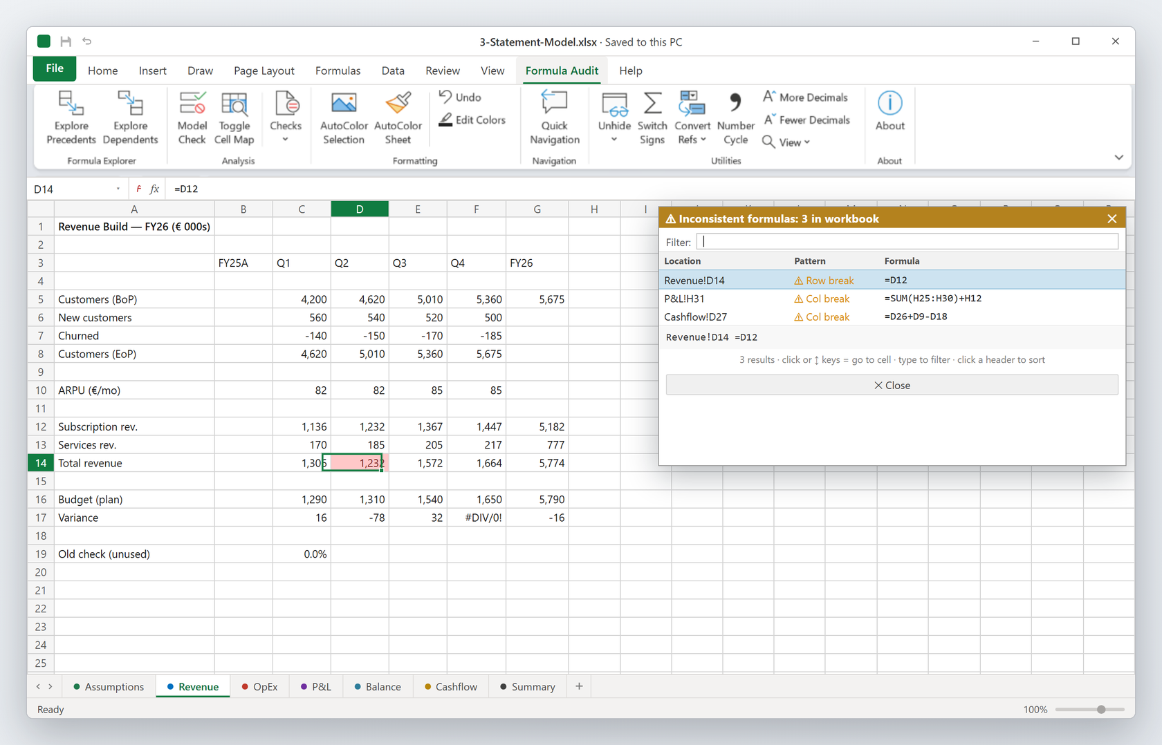 Inconsistent Formulas in Formula Audit XL