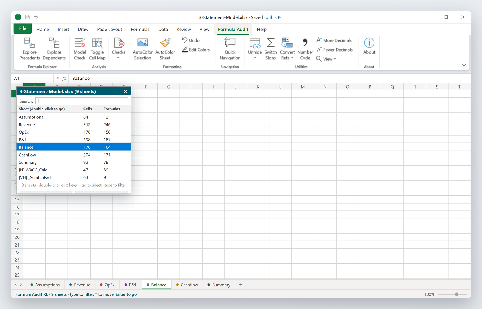 Move through any workbook without losing your place — Formula Audit XL